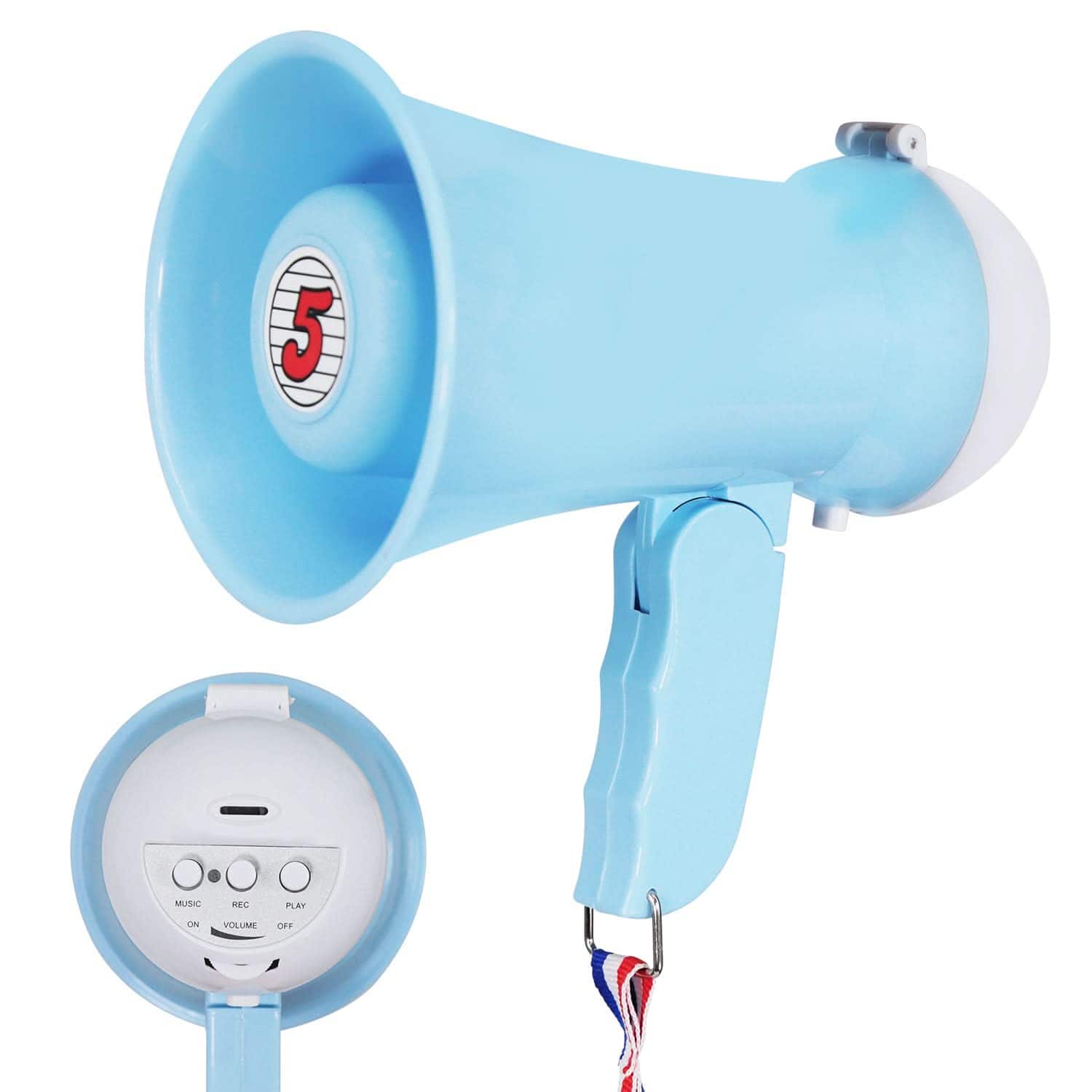 5 CORE - 5Core Megaphone 15W Bull Horn Kids PA Speaker w 400 Yards Range Siren Lightweight Loud Mini Megafono - Sky Blue