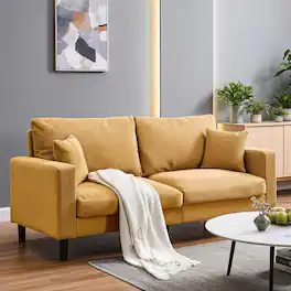 Trinkets Crazed - 74" Small Couch, Loveseat Sofa with Modern Corduroy Fabric and 2 Pillows for Living Room - Orange