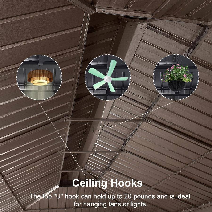 Ceiling Hooks

The top "U" hook can hold up to 20 pounds and is ideal for hanging fans or lights.