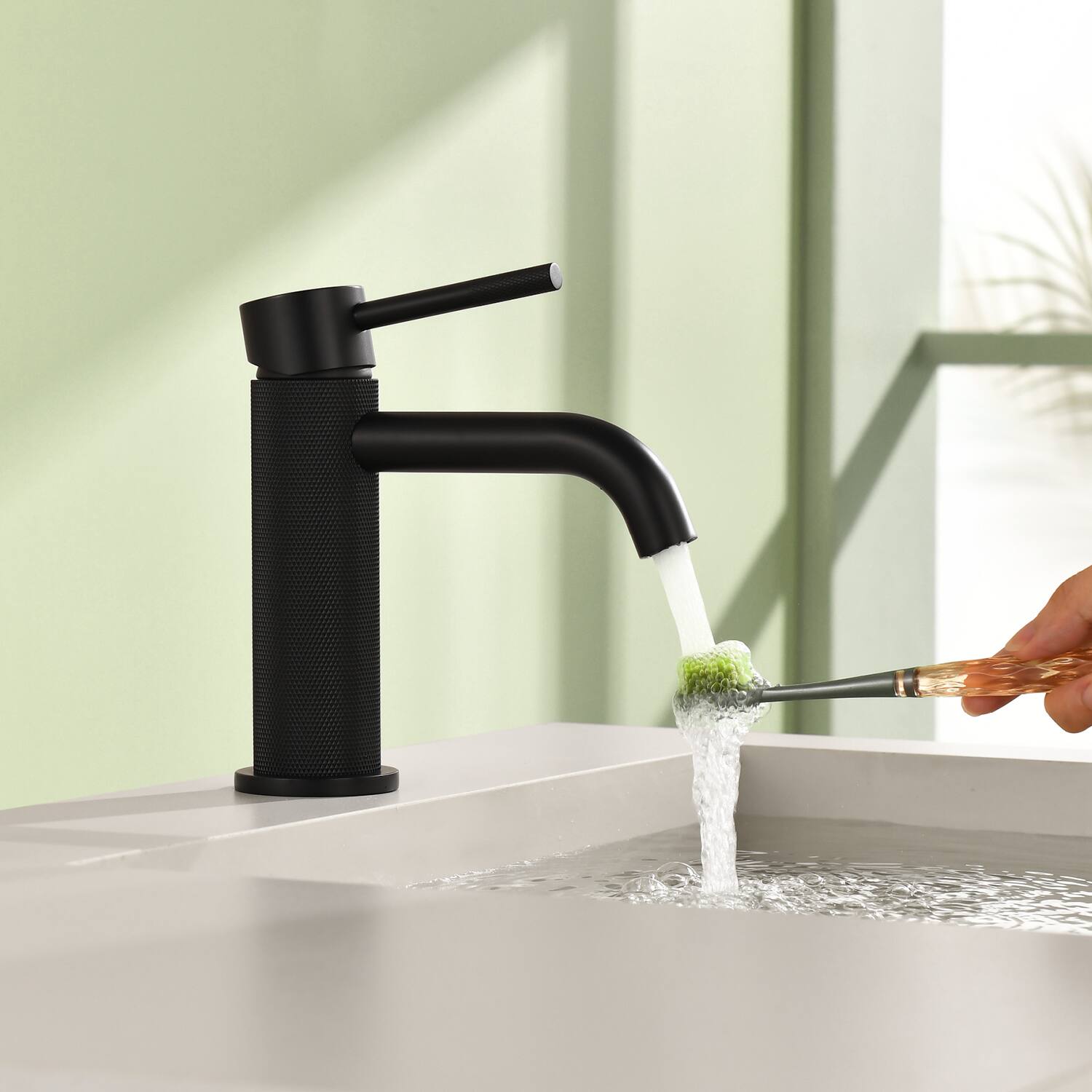 Alt View 3. Boyel Living - Matte Black Carved Solid Brass Bathroom Faucet Single Handle - Matte Black.