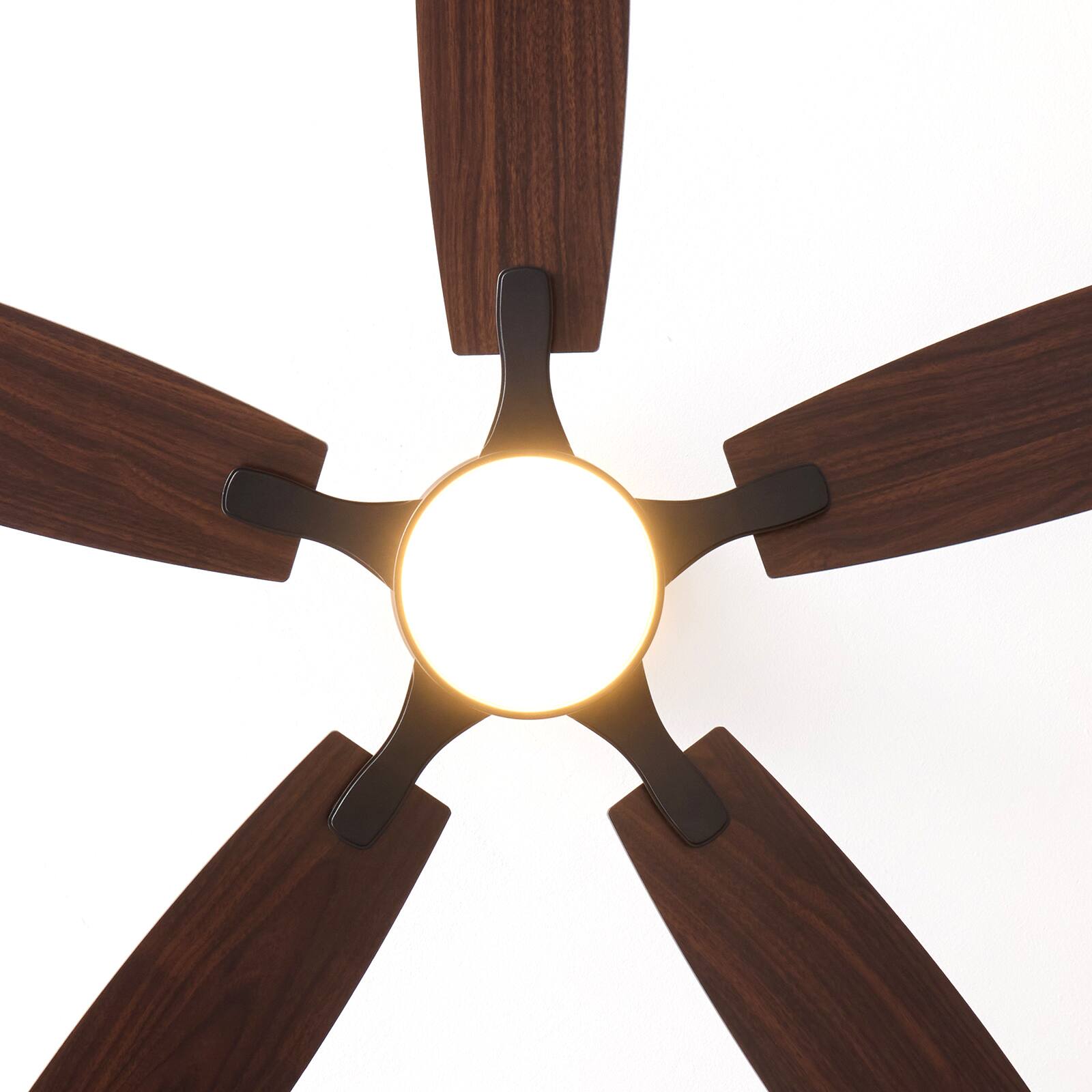 Alt View 6. Siljoy - 52 Inch Modern Walnut Wood 5 Blade Ceiling Fan with LED Light Minimalist Ceiling Fan Light for Bedroom Living Room Foyer - Walnut Wood.