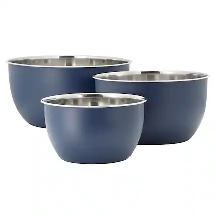 Front. Oster - Oster Foxgate 3 Piece Stainless Steel All Purpose Mixing Bowl Set in Matte Blue.
