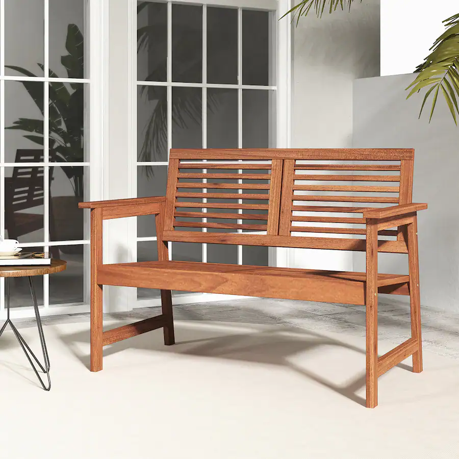 Gymax Outdoor Bench with Cushion 2 Person Patio Bench w/Slatted Back ...
