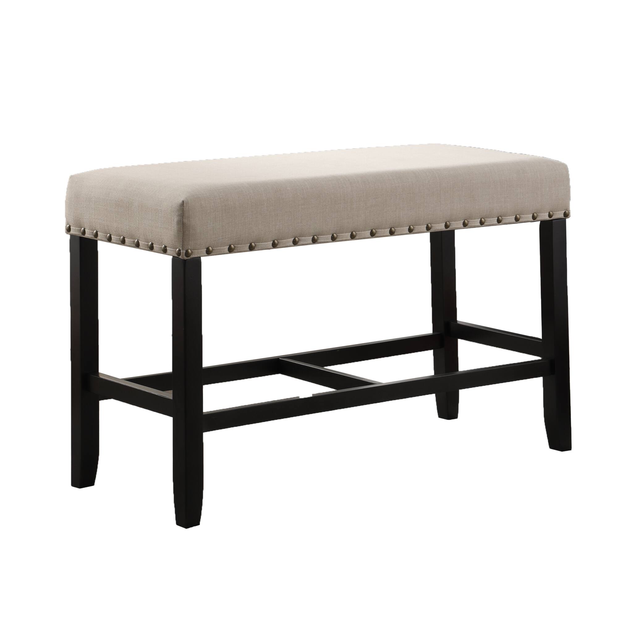 Alt View 1. GOODSILO - Fabric Counter Height Dining Bench with Nailhead Trim and Footrest for Kitchen and Pub Settings - Tan.