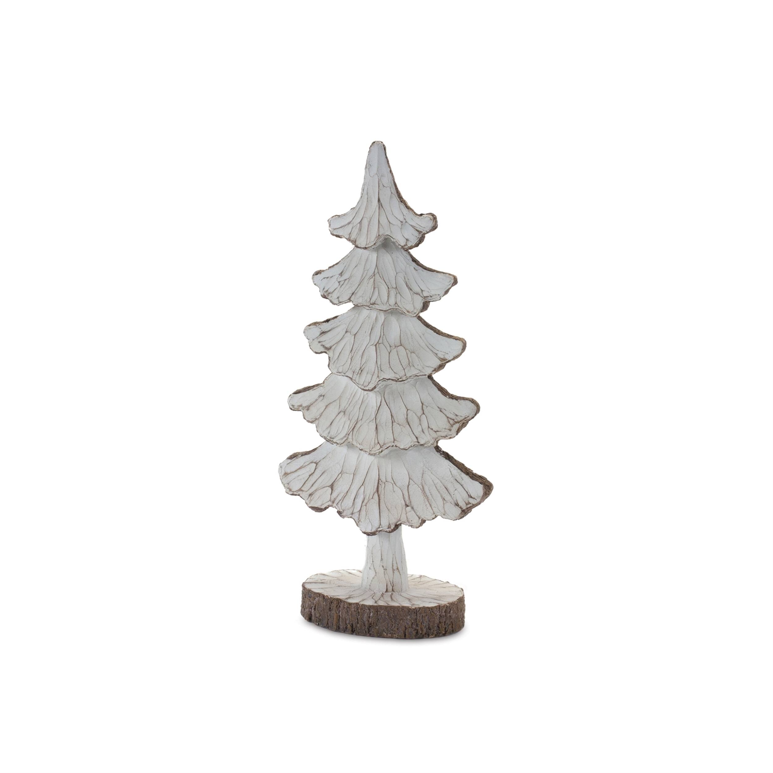 Left. BreeBe - Carved Pine Tree Decor (Set of 2) - Cream, Brown.