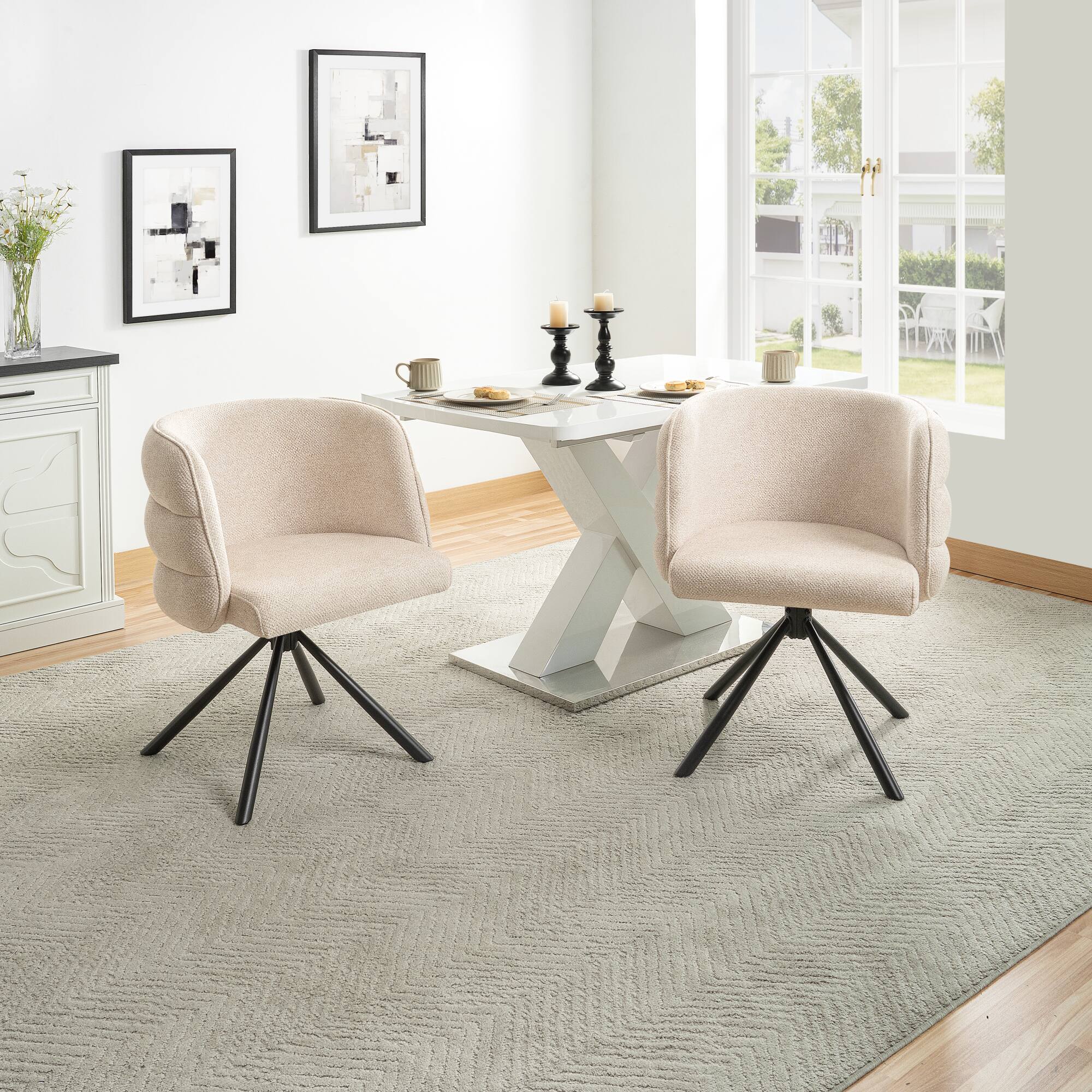 Left. GOODSILO - Modern Swivel Dining Chairs Set of 2 with Thickened Cushion and Metal Base for Home Office Living Room - Beige.