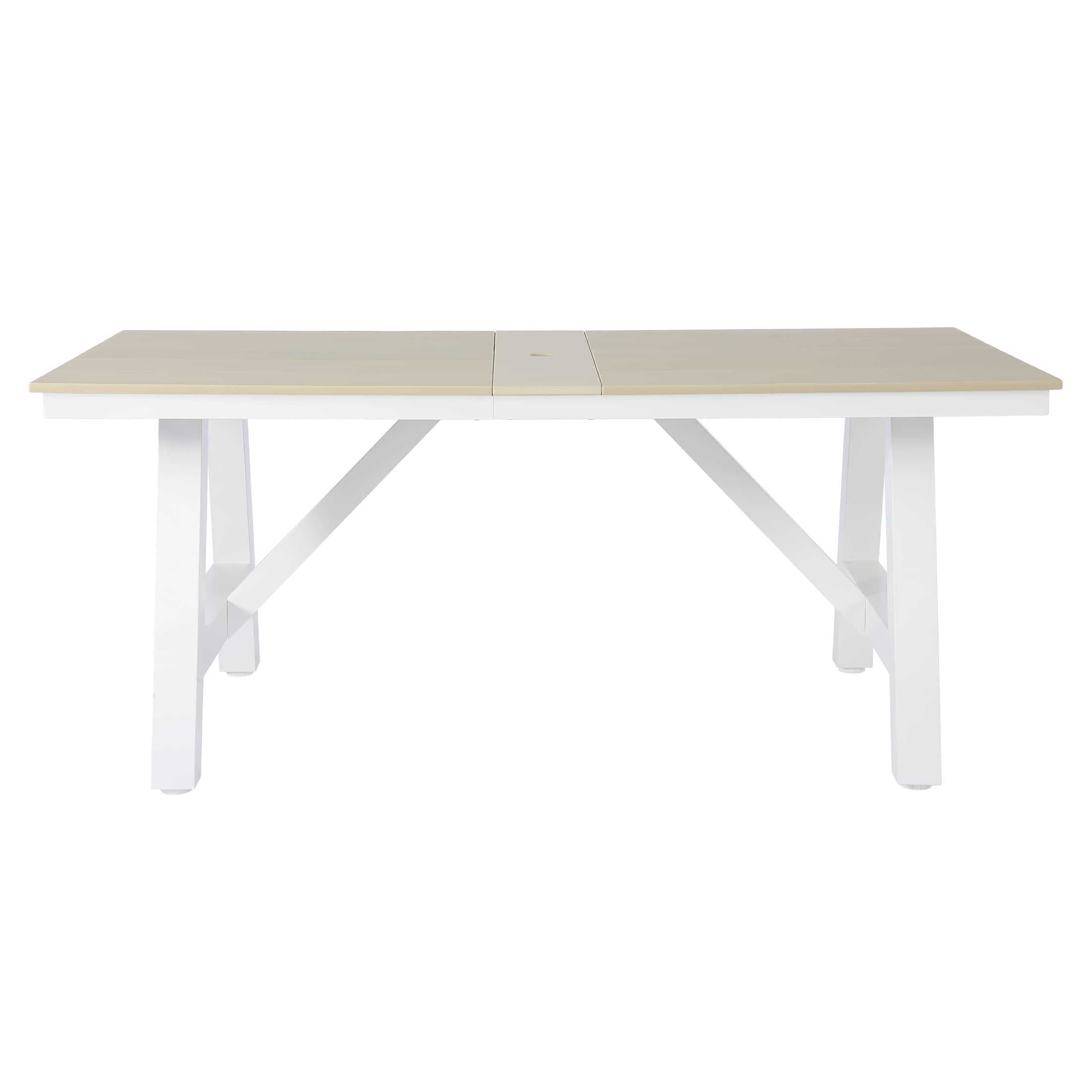 "WestinTrends - Cape May 72"" HDPE Rectangle Outdoor Patio Dining Table With Umbrella Hole and Metal Frame - Sand" price history on PriceWatchPro