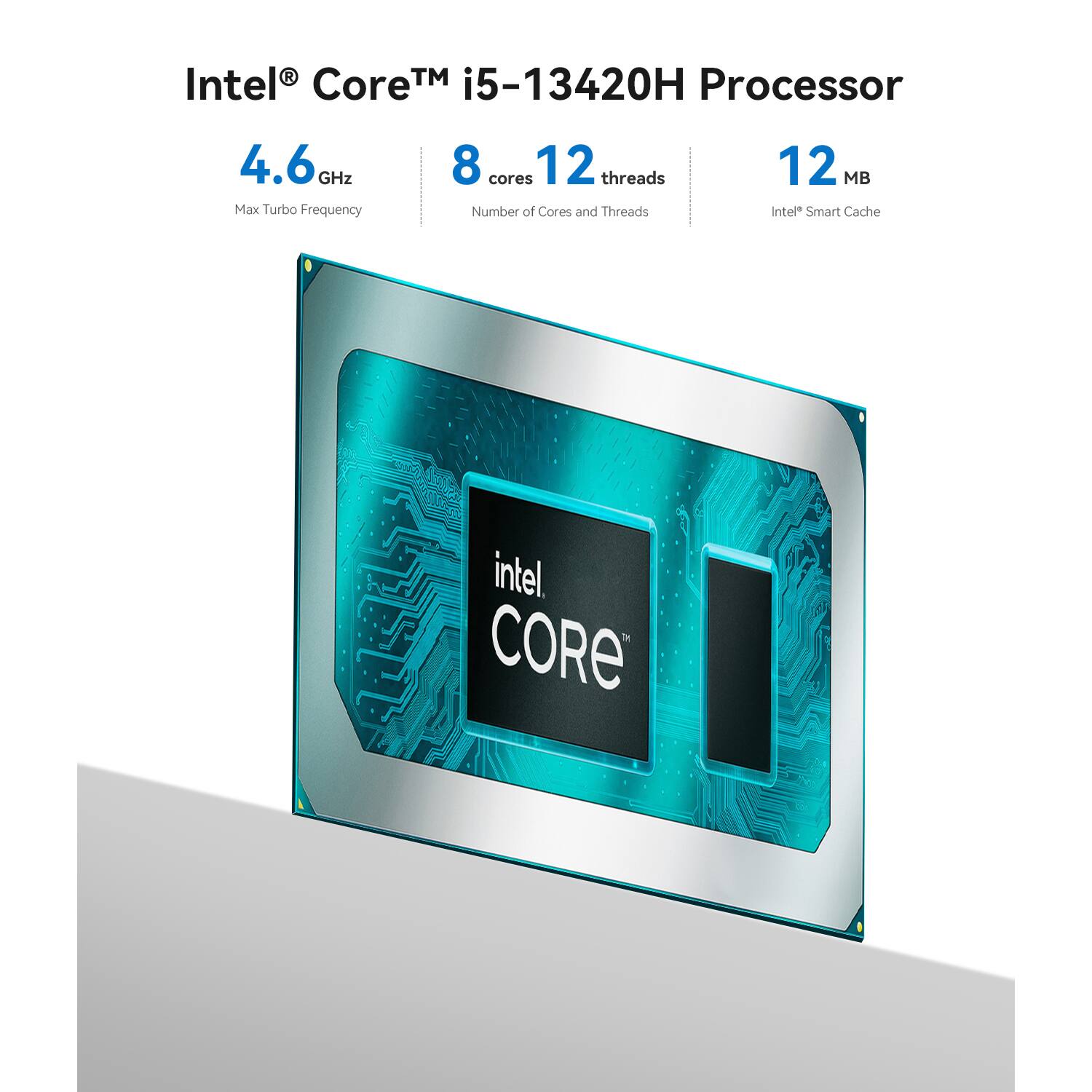 Intel® Core™ i5-13420H Processor  
4.6 GHz Max Turbo Frequency  
8 cores  
12 threads  
12 MB Intel® Smart Cache