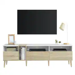 Ecooso - Modern TV with 3 Drawers and Open Shelves, Media Console Table for TVs up to 80'', Entertainment Center for Living Room - White