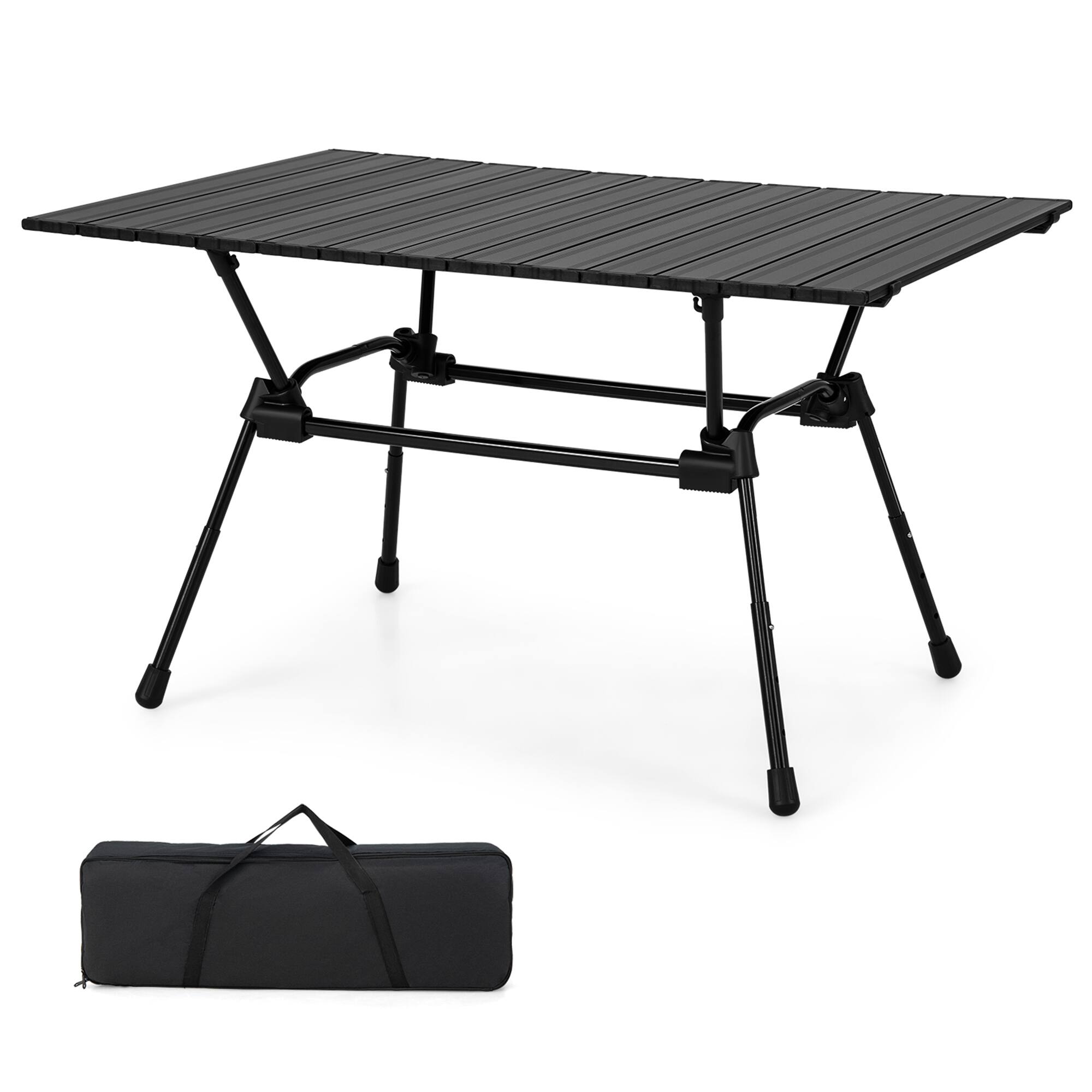 Front. Costway - Heavy-Duty Aluminum Camping Table, Folding Outdoor Picnic Table with Carrying Bag Black - Black.