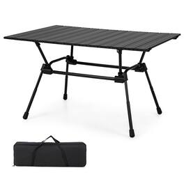 Costway - Heavy-Duty Aluminum Camping Table, Folding Outdoor Picnic Table with Carrying Bag - Black