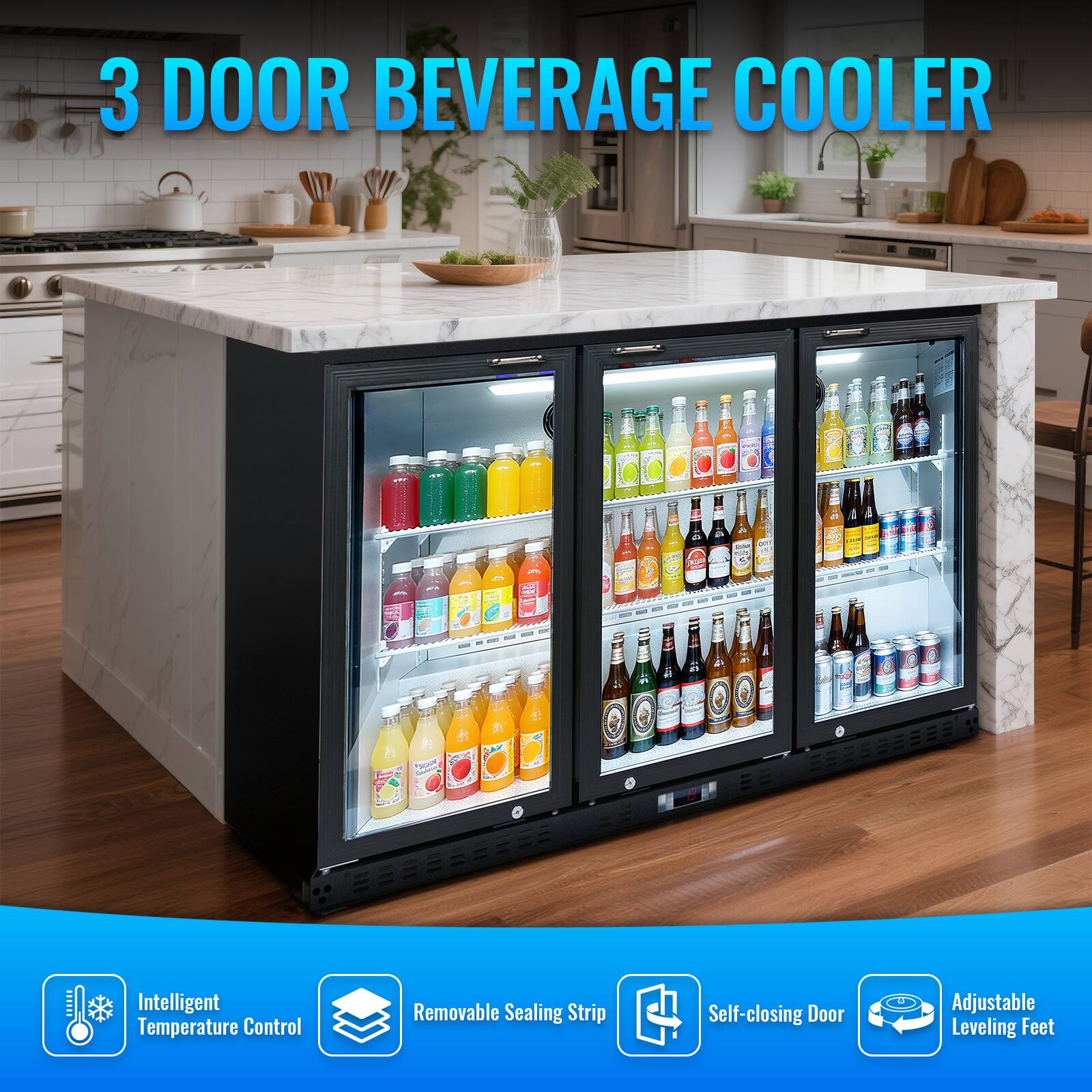 3 DOOR BEVERAGE COOLER

- Intelligent Temperature Control
- Removable Sealing Strip
- Self-closing Door
- Adjustable Leveling Feet