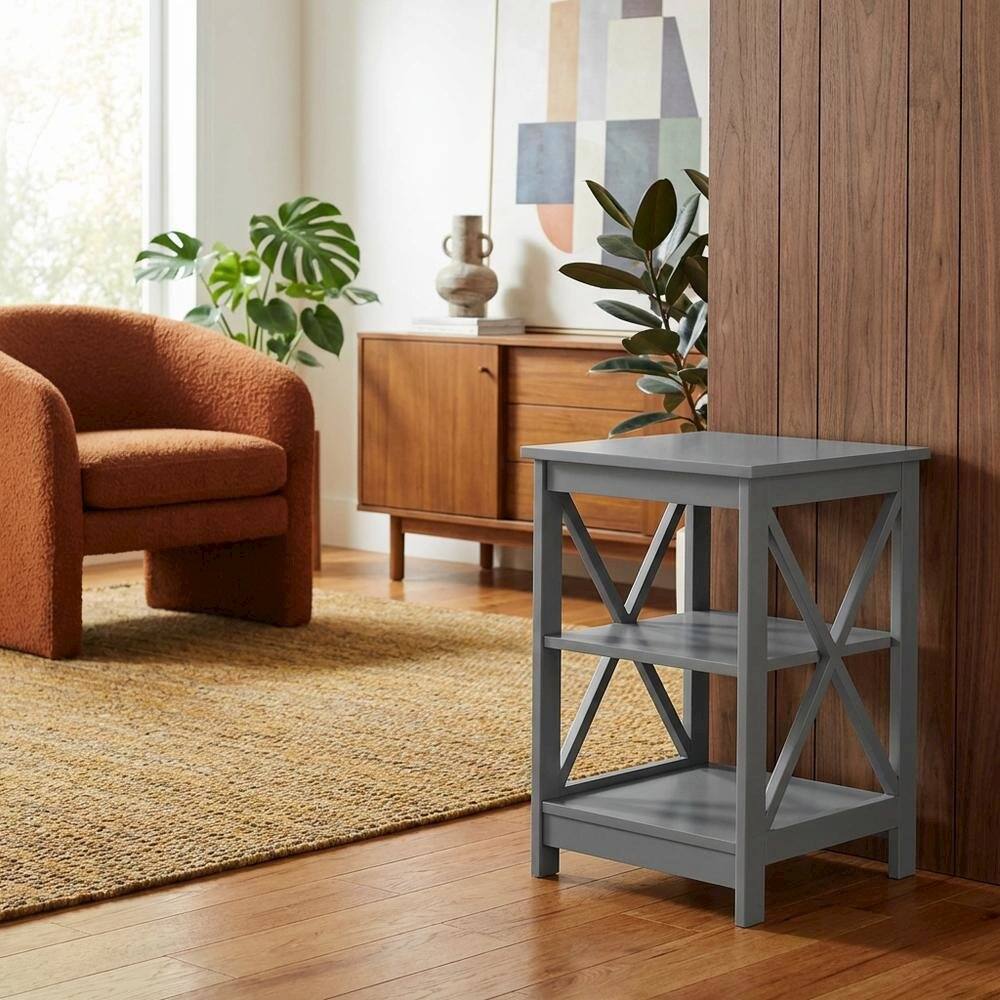 Alt View 2. FurniFact - Gray end table with storage shelves in transitional coastal style - Gray.