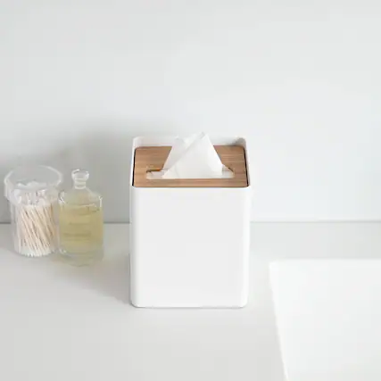 Front. Yamazaki Home - Tissue Box Cover - Square - Steel - Ash.