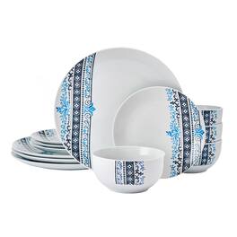 Studio Nova - 12-Piece Porcelain Dinnerware Set Michele Pattern - White with Blue Vibrant Tones