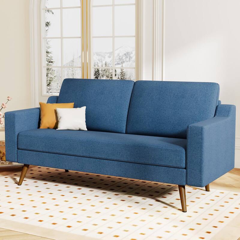 Left. Dyonery - Dyonery 65.4" Loveseat Sofa,Mid Century Modern Loveseat Couches for Living Room,Comfy Linen Sofa with Spring Cushion - Blue.