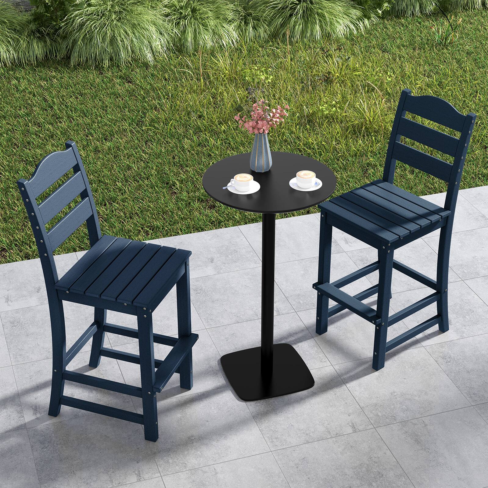 Alt View 8. Gymax - Gymax Set Of 2 Outdoor HDPE Bar Stool Patio Tall Chair Backrest Footrest All Weather Navy - Navy.