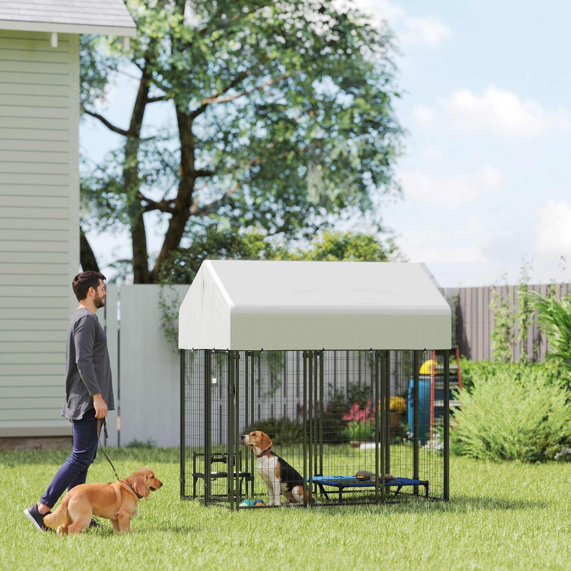 Alt View 1. Pawhut - Dog Kennel with Roof - Silver.