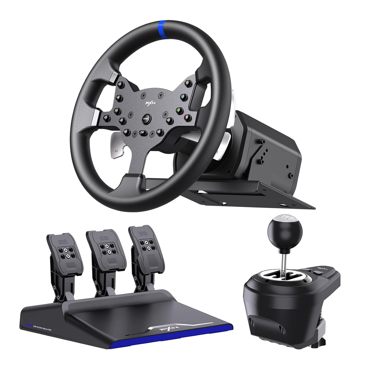 Front. PXN - PXN V99 Racing Wheel Real Force Feedback Steering Wheel w/ Pedals & Shifter 270/900° Detachable for PC PS4 Xbox One X|S - Black.