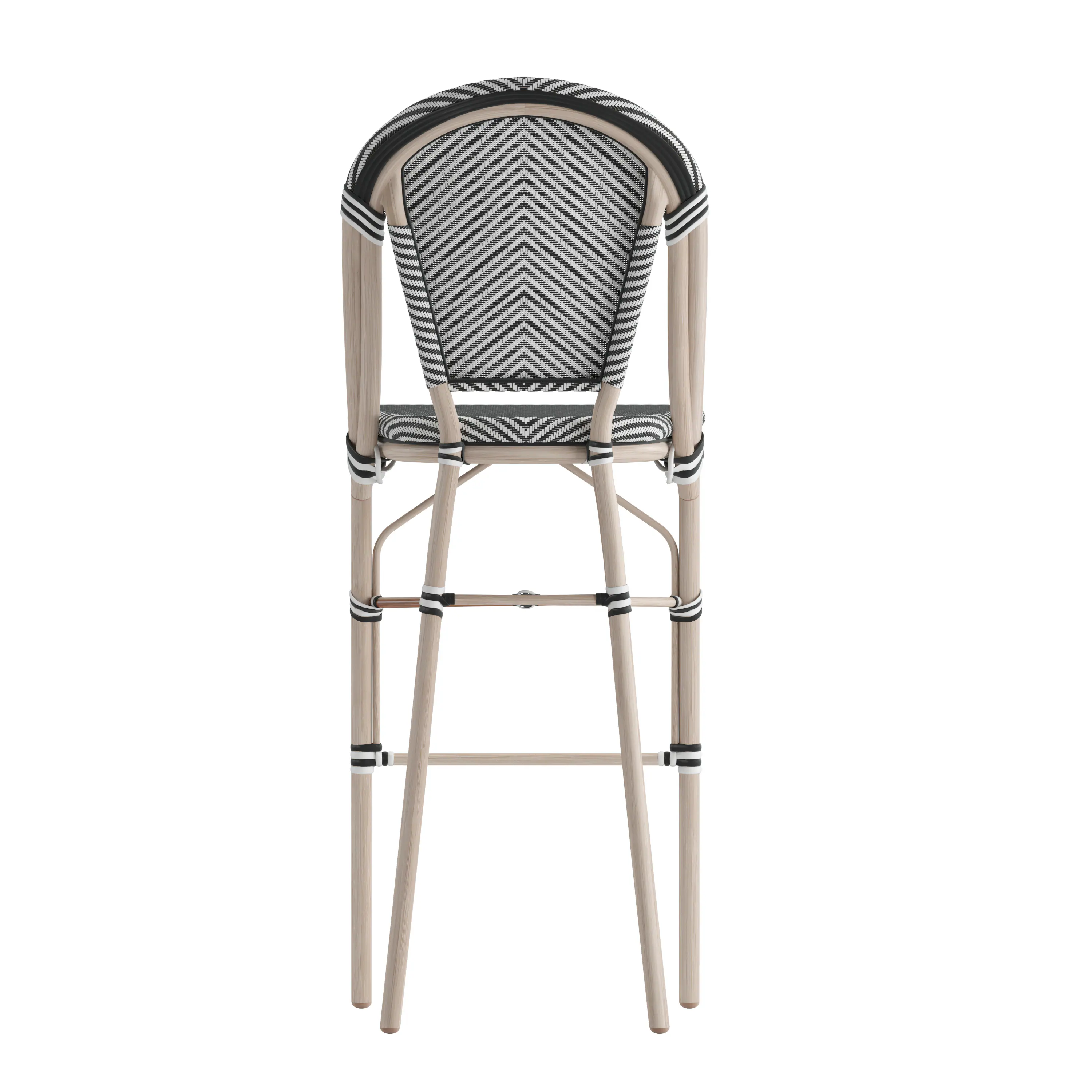 Back. Flash Furniture - Marseille Stackable Indoor/Outdoor Bistro 30" High Barstool, Commercial Grade, Black/White and Light Bamboo Finish - White.