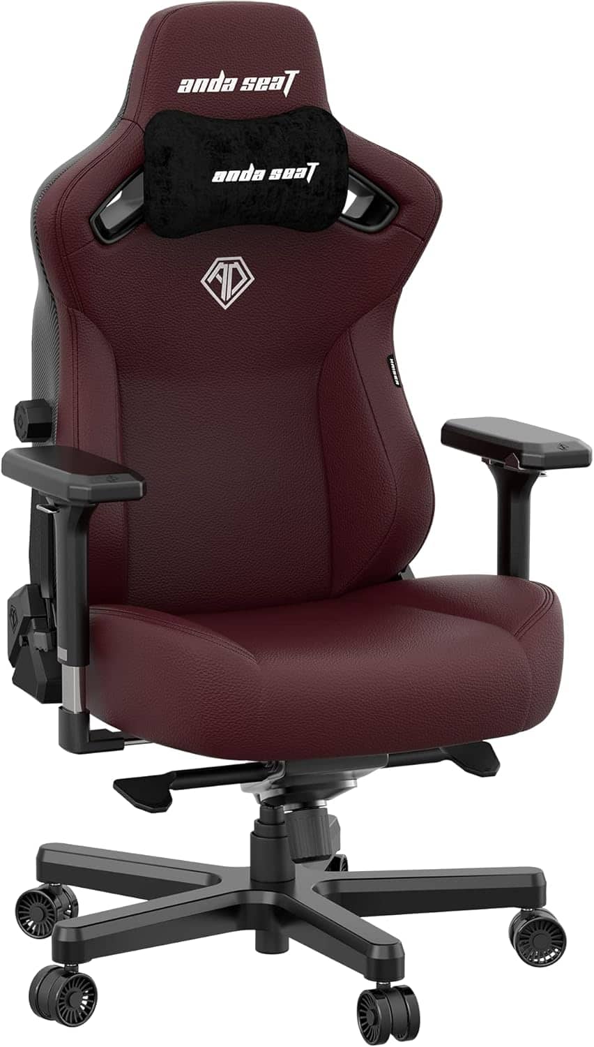 AndaSeat - Kaiser 3 Ergonomic Computer Gaming Chair with PVC Leather, Lumbar Support, Magnetic Headrest & 4D Armrests - L Size - Classic Maroon
