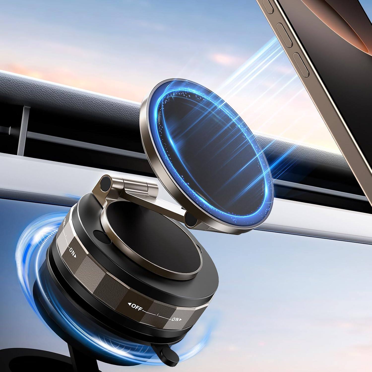 Front. TECKNET - TECKNET Car Phone Holder,Vacuum Magnetic 360°Adjustable MagSafe Car Mount - black.