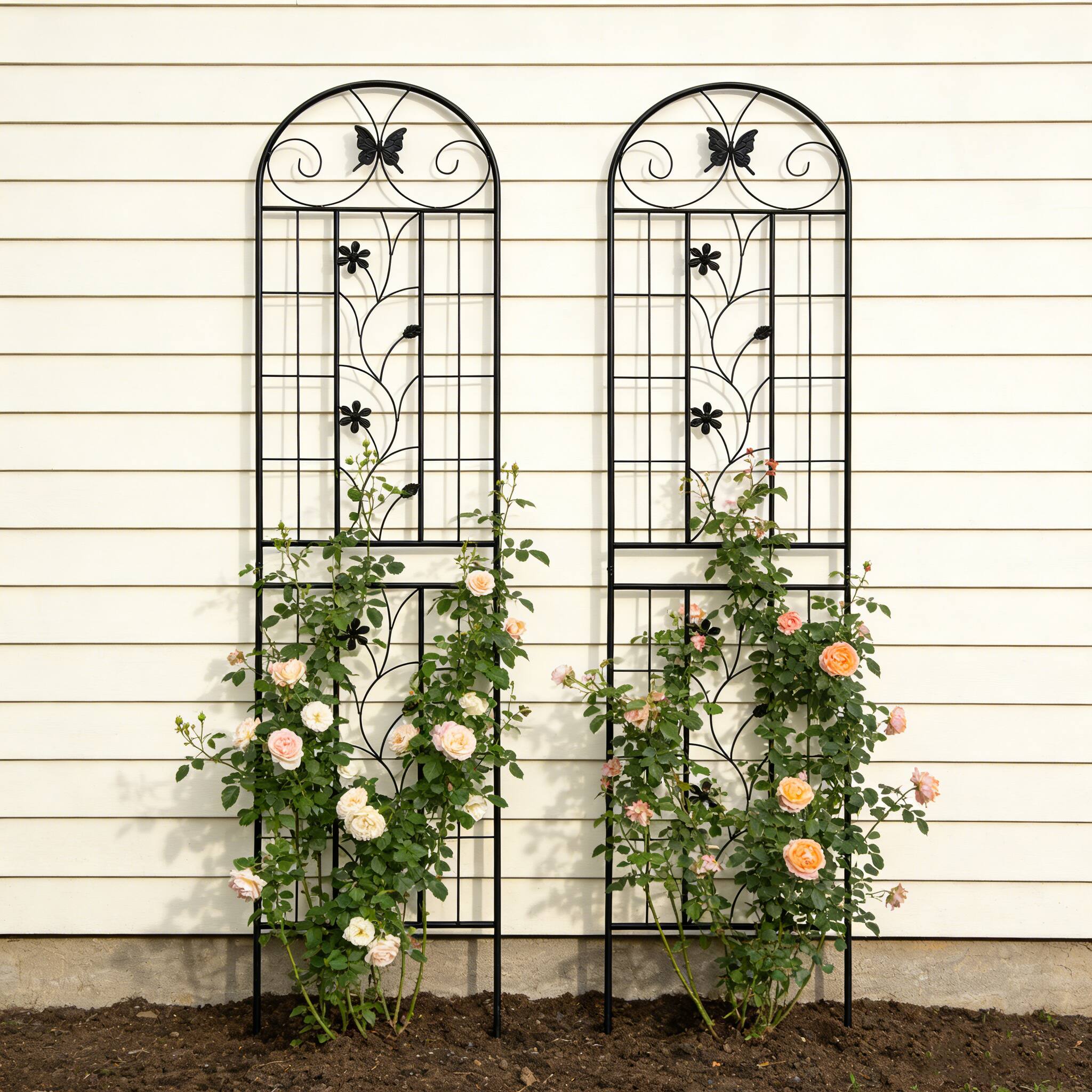 Back. Loheer - 2 Pack Metal Garden Trellis 7.2 ft x 1.6 ft Rustproof Plant Support - Black.