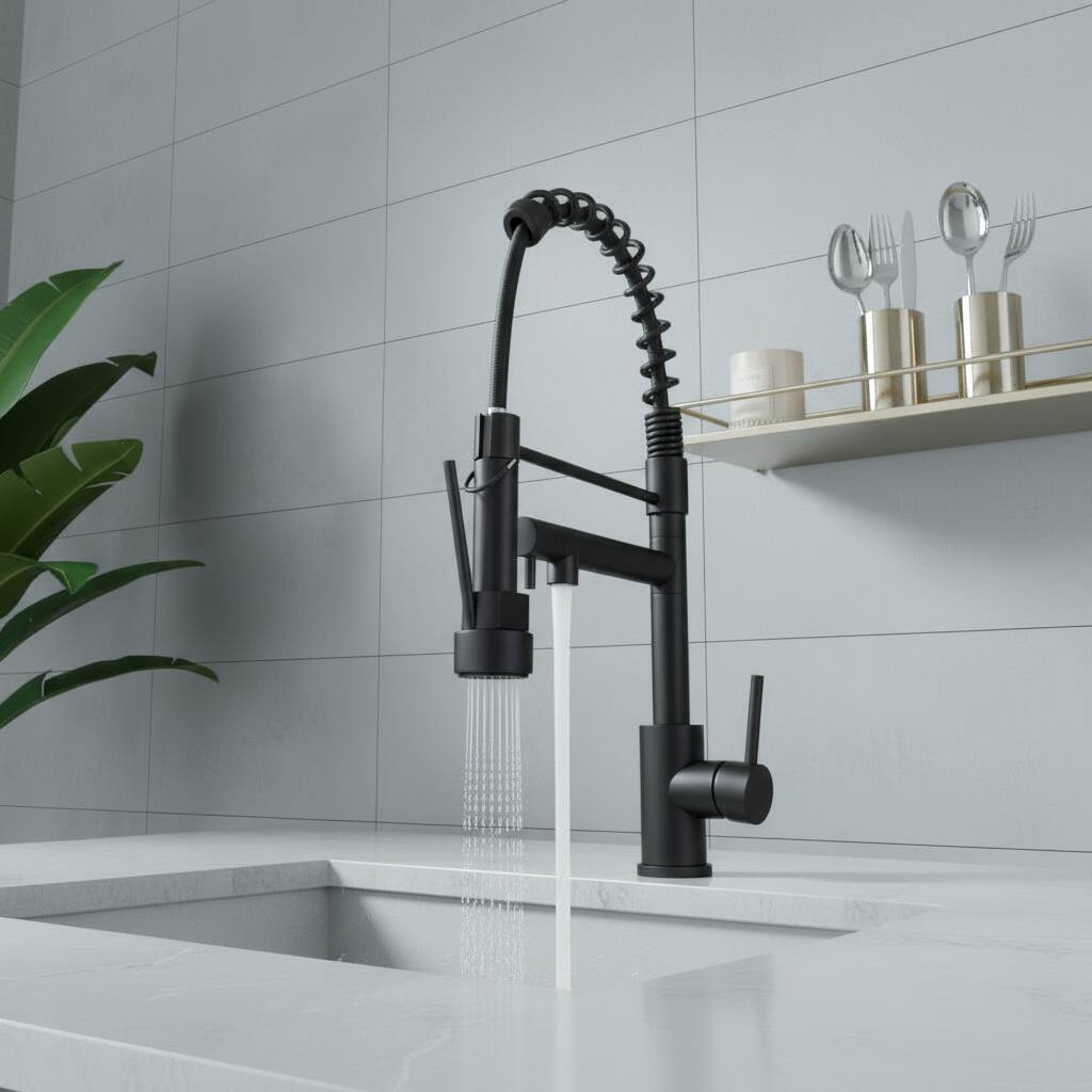 Alt View 2. Siljoy - Kitchen Faucet with Pull Down Sprayer Single Handle & Hole 2- Function Stainless Steel Spring Neck Matte Black - Matte Black.