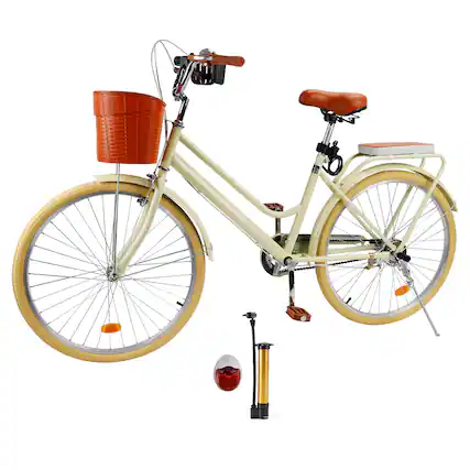 Front. Topteng - 26 inch Commuter Bicycle with Front Basket & Rear Rack, High Carbon Steel Frame,City Bike for Adult Men and Women-Yellow - Yellow.