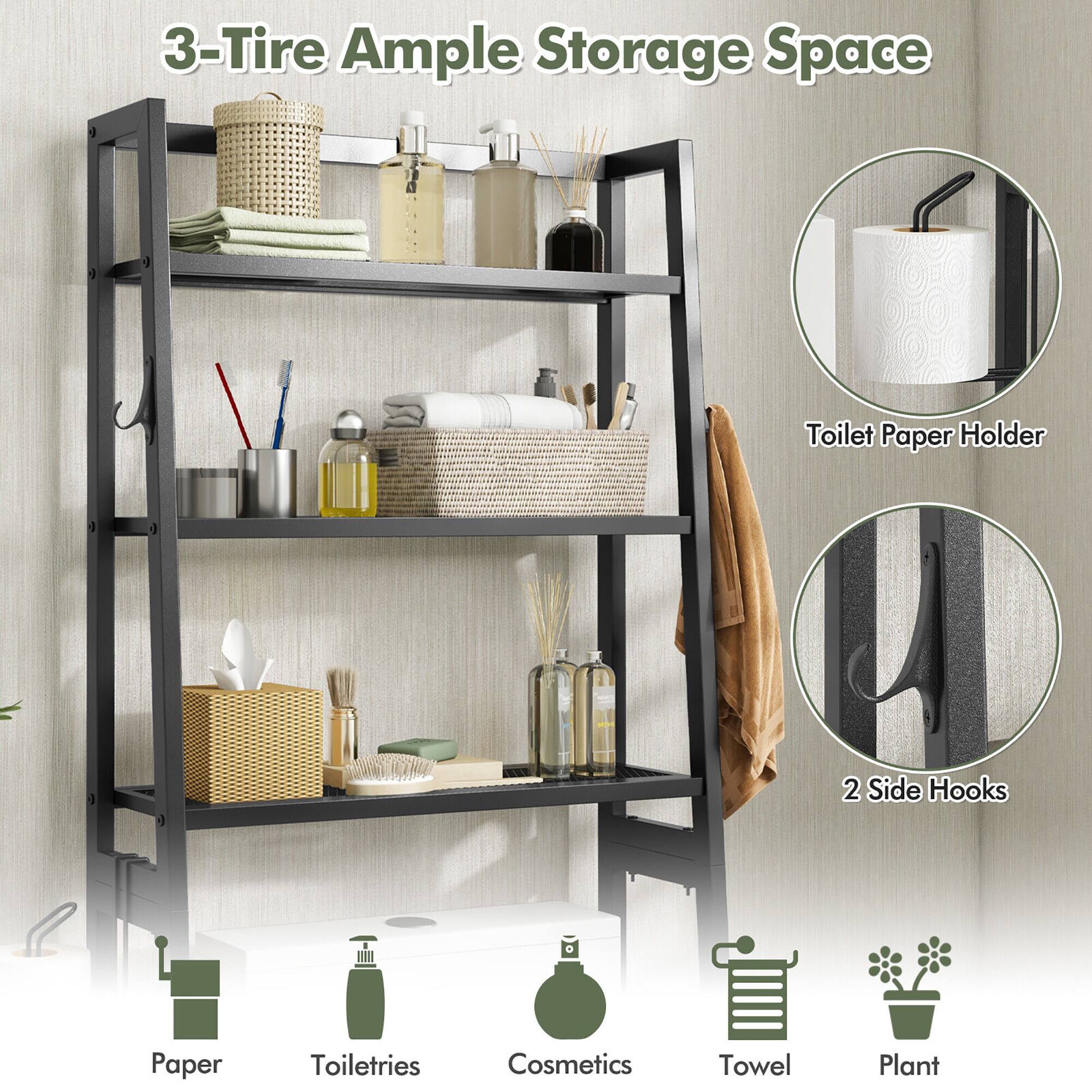 3-Tire Ample Storage Space

- Toilet Paper Holder
- 2 Side Hooks

Paper
Toiletries
Cosmetics
Towel
Plant
