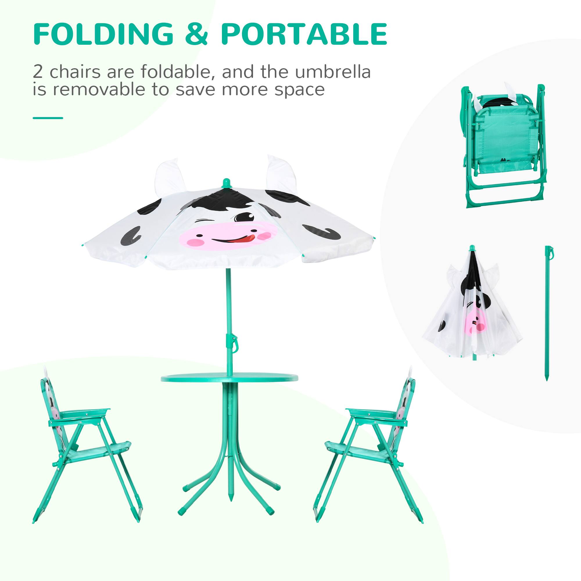 FOLDING & PORTABLE

2 chairs are foldable, and the umbrella is removable to save more space