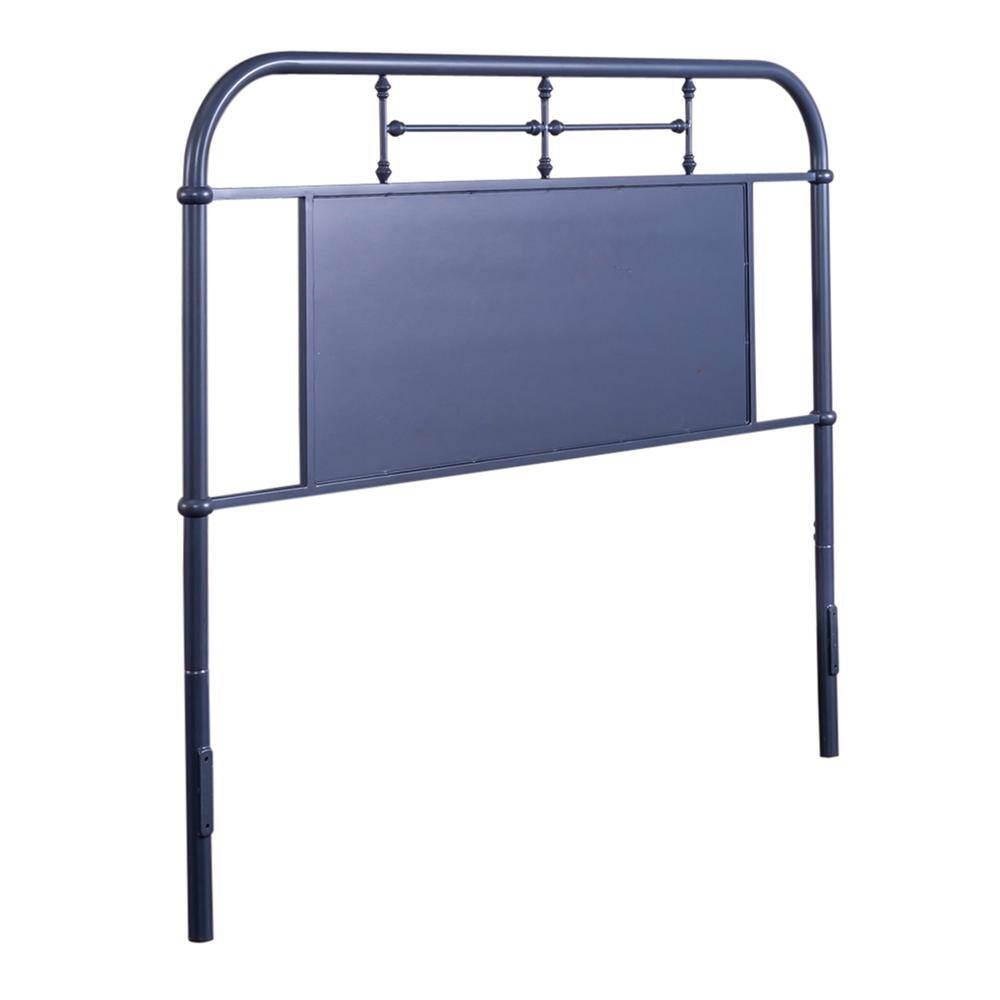 Angle. Liberty Furniture Industries - Vintage Series Queen Metal Headboard - Navy in Distressed Metal - Blue.