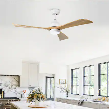 Front. Akoasm - 52" Solid Wood Ceiling Fan with Light & Remote, Quiet DC Motor, 6 Speeds, Reversible for Bedroom/Living Room.