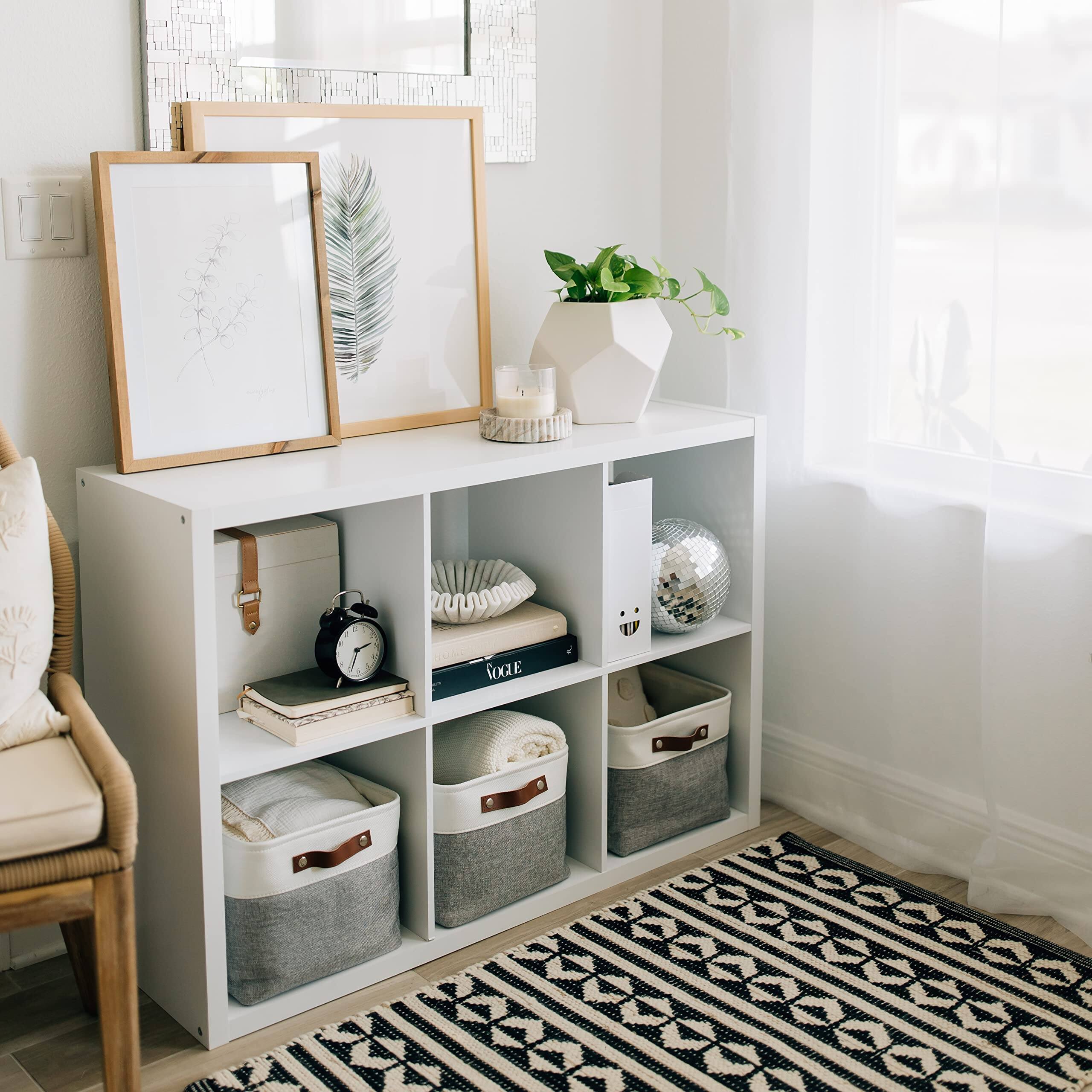 Alt View 4. Dapper Styles - Fabric Storage Baskets For Shelves 15x11in Closet Bins Cloth Organizing Linen Organizers Basket - Pink / Off-White-Small - 3pc.