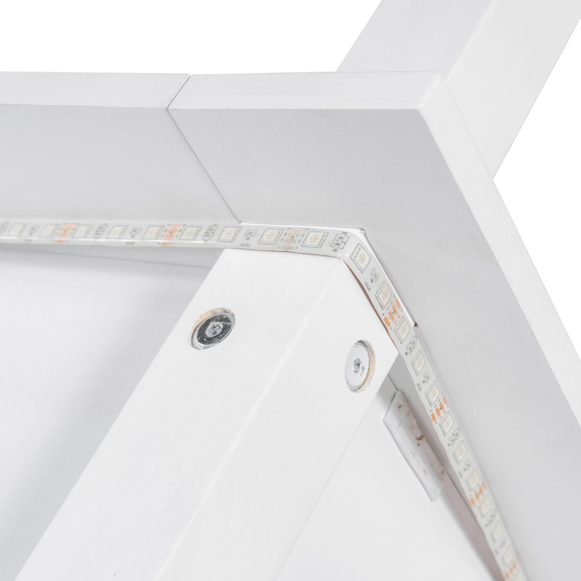 Alt View 4. GOODSILO - Queen Size Wooden LED Canopy Platform Bed with Support Slats, No Box Spring Needed, Modern Design - White.