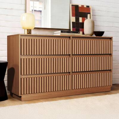 Koligey 6 Drawer Dresser 47"W Double Dresser With Waveform Fluted Panel walnut F011-6-1 - Best Buy Koligey 6 Drawer Dresser 47"W Double Dresser With Waveform Fluted Panel walnut F011-6-1 - Best Buy