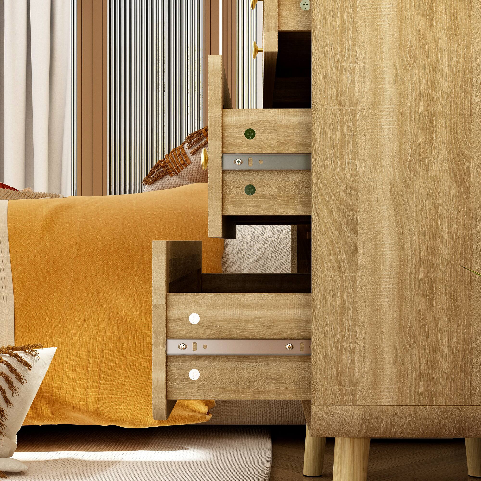 Alt View 5. Famapy - Famapy Rattan - Accented Nightstand with Rounded Corners: 3 - Drawer Storage for Bedroom & Office - Wooden.