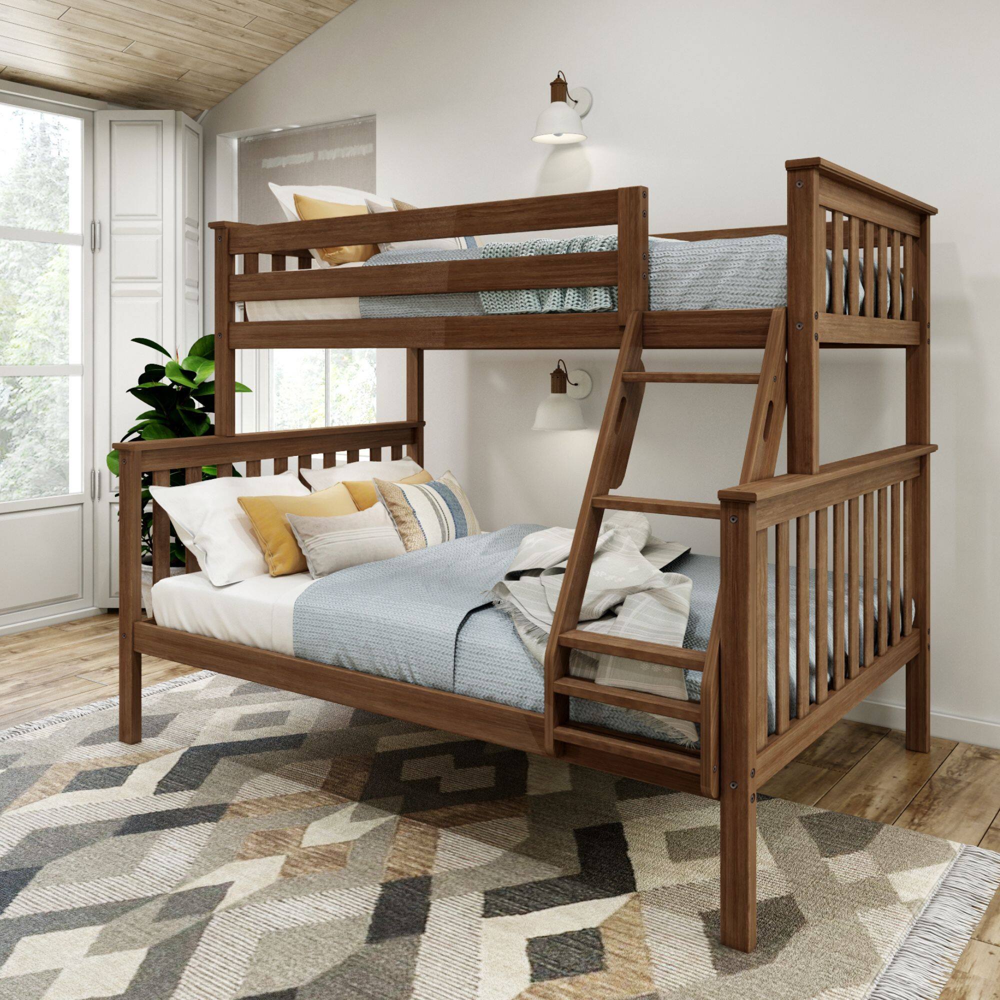 Plank+Beam - Classic Twin over Full Bunk Bed, Walnut - Walnut