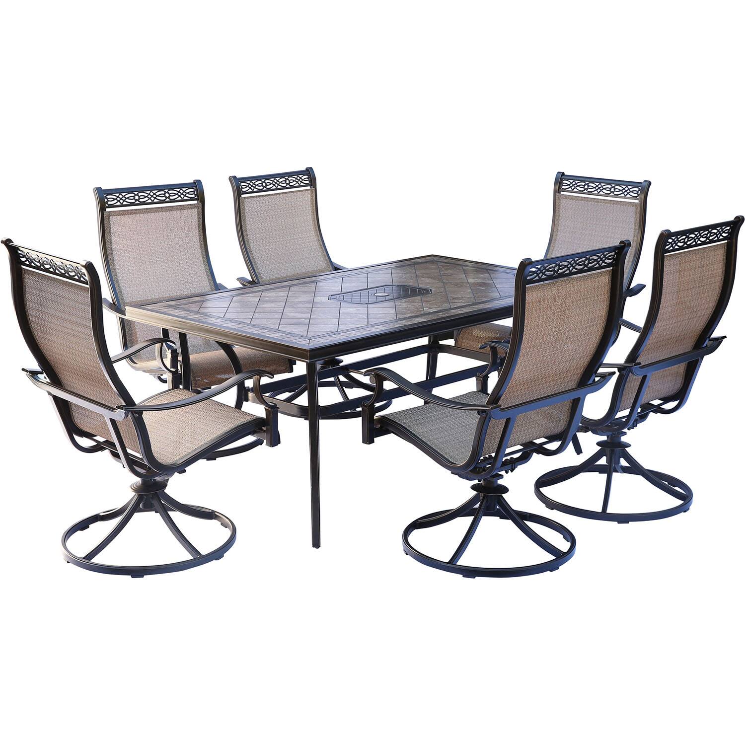 Front. Hanover - Monaco 7-Piece Patio Dining Set with Six Swivel Rockers and a 68 x 40 in. Dining Table - Tan/Bronze.