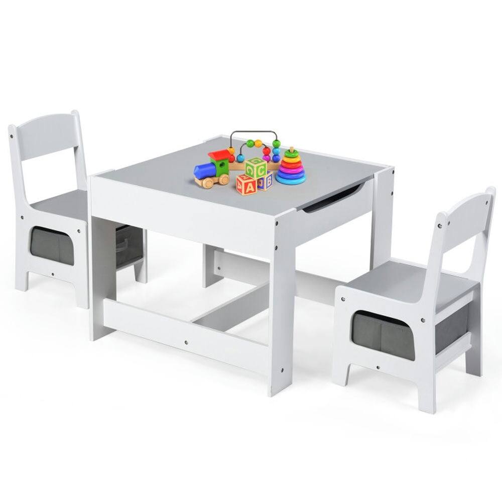 Angle. Kadyn - Kids Table Chairs Set With Storage Boxes Blackboard Whiteboard Drawing-White, Small Folding Table for Arts & Crafts - White.