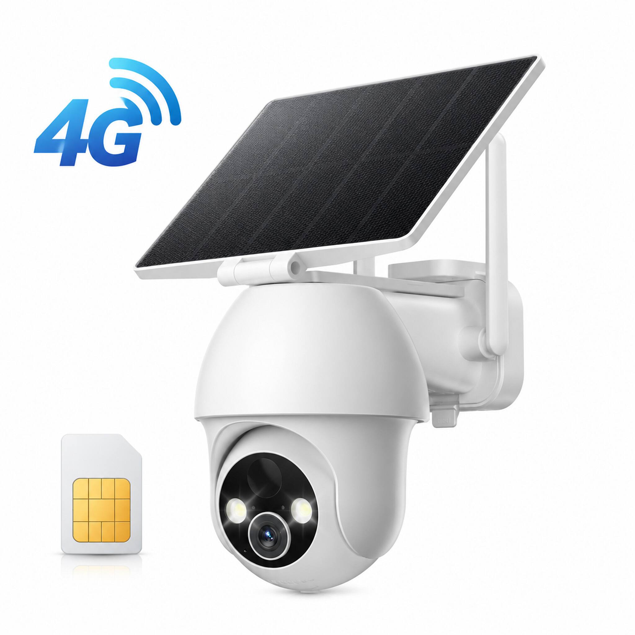 Front. COQOOL - Outdoor Solar Security Camera Wireless, 4G LTE, No WiFi, Built-in SIM, 2K HD, 355° PTZ,PIR Motion Detection,Night Vision - White.