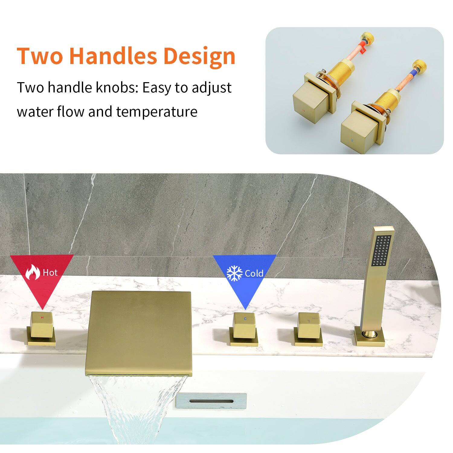 Two Handles Design

Two handle knobs: Easy to adjust water flow and temperature

Hot Cold