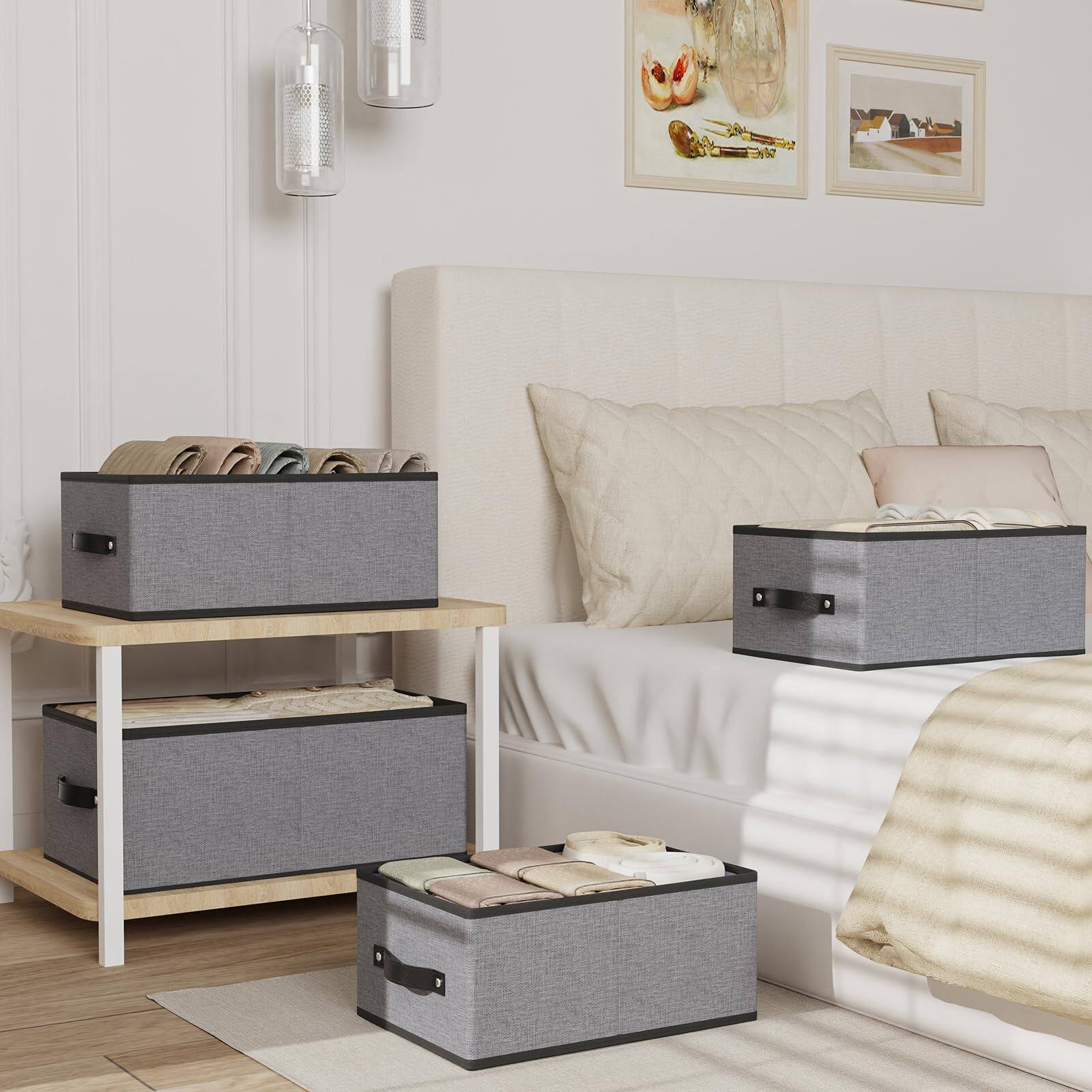 Back. Cedar Assembly - Foldable Storage Box 4 Pack Organizer Bins With Handles Fabric Cubes For Wardrobe Closet Containers Baskets... - Gray Medium -2 Pack.