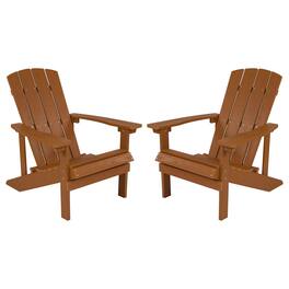 Emma + Oliver - 2 Pack Outdoor All-Weather Poly Resin Wood Adirondack Chairs - Teak