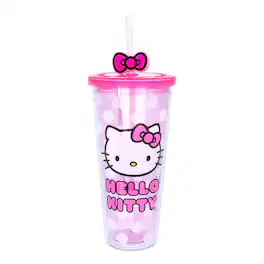 Silver Buffalo - Sanrio Hello Kitty Face Carnival Cup With Lid and Topper Straw | Holds 24 Ounces - Pink