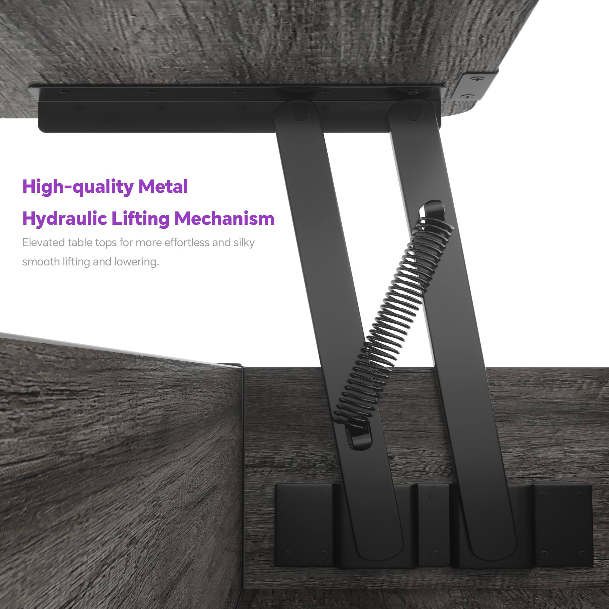 High-quality Metal Hydraulic Lifting Mechanism  
Elevated table tops for more effortless and silky smooth lifting and lowering.