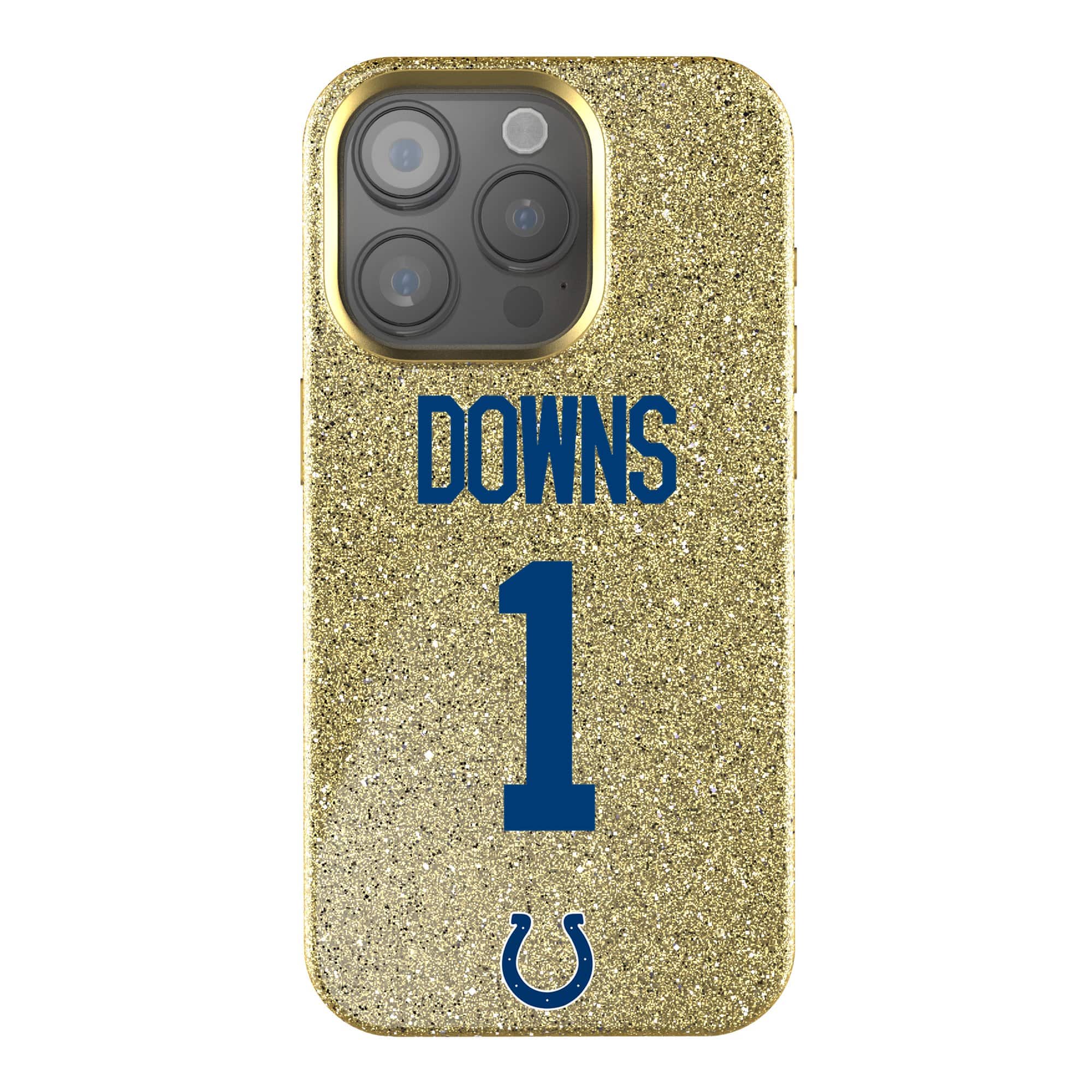 Front. Keyscaper - Josh Downs Gold Indianapolis Colts Bling iPhone Case - 14 Pro Max - Gold.