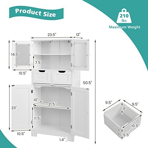 Product Size: 23.5", 12", 14.5", 7.5", 10.5", 50.5", 23", 10", 21.5", 9.5", 6", 9.5", 11.5", 10.5", 10.5", 1.4", 6.5"

Maximum Weight: 210 lbs