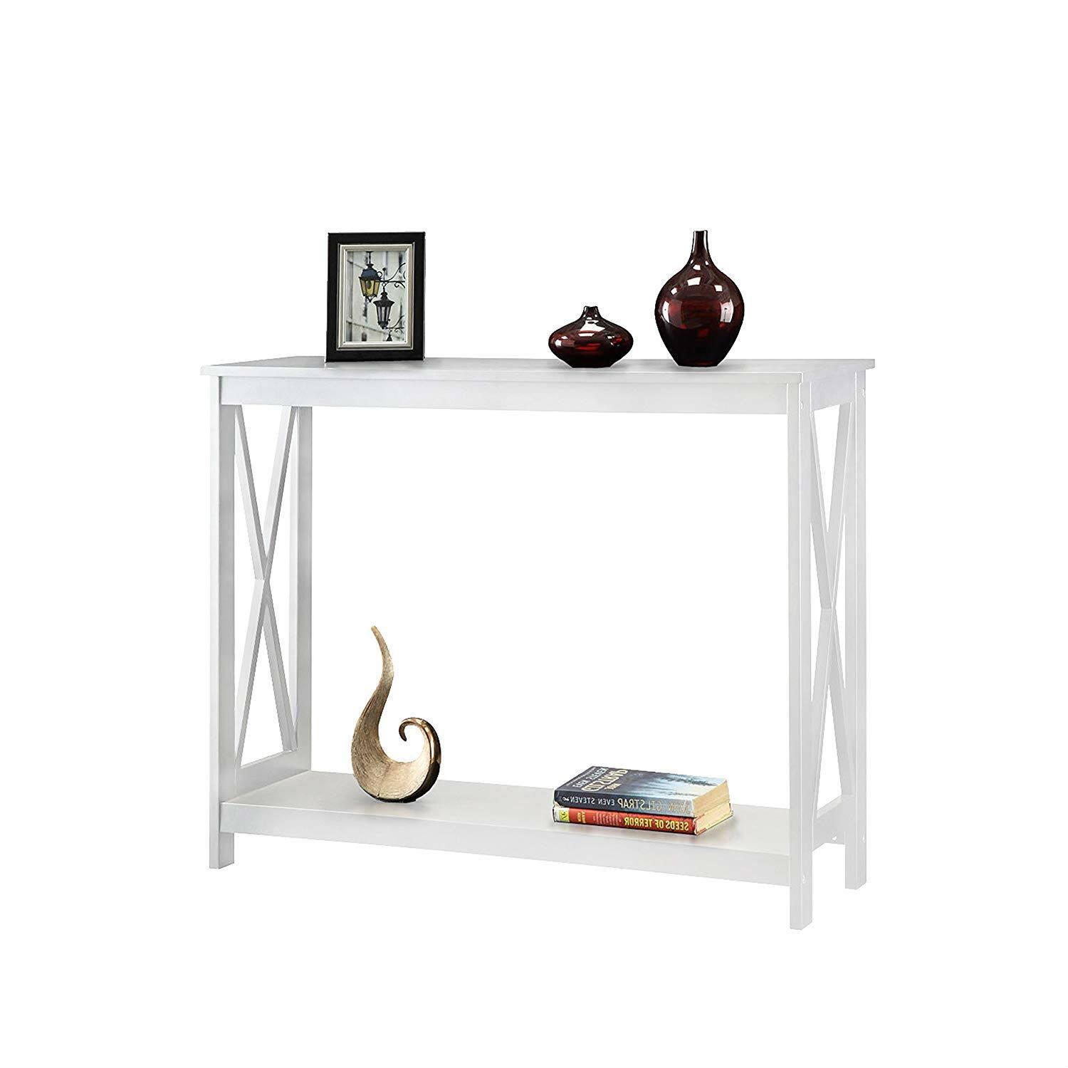 Hivvago - Wood Console Sofa Table with Bottom Storage Shelf - White