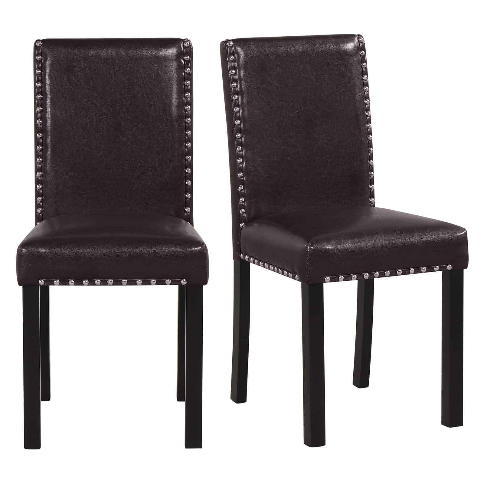 Costway - Dining Chair Set of 2 with Wood Legs, Nailhead Trim, Padded Seat & Backrest - Brown